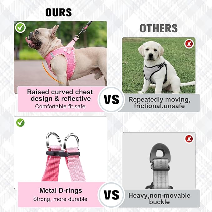 BEAUTYZOO Dog Harness and Leash Set for Small Medium Dogs,No Pull Step-in Harness for Puppy S M Sized Dogs and Cats,Air Mesh Adjustable Breathable Soft No Chock Escape Proof Vest Harnesses,Pink L