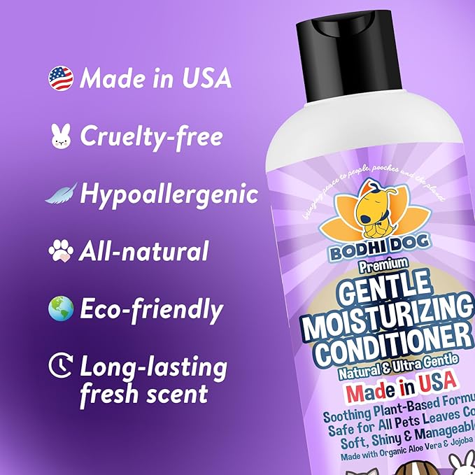 Bodhi Dog Gentle Moisturizing Dog Conditioner - Soothing Plant-Based Formula with Aloe Vera & Jojoba Oil - Hydrates & Softens Coat - Leaves Coat Soft Shiny & Manageable - Lavender Scent (17 Fl Oz)