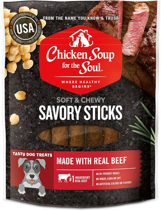 Chicken Soup for the Soul Savory Sticks Dog Treats, Beef, 5 Ounce Bag | Soy, Corn & Wheat Free, No Artificial Flavors or Preservatives