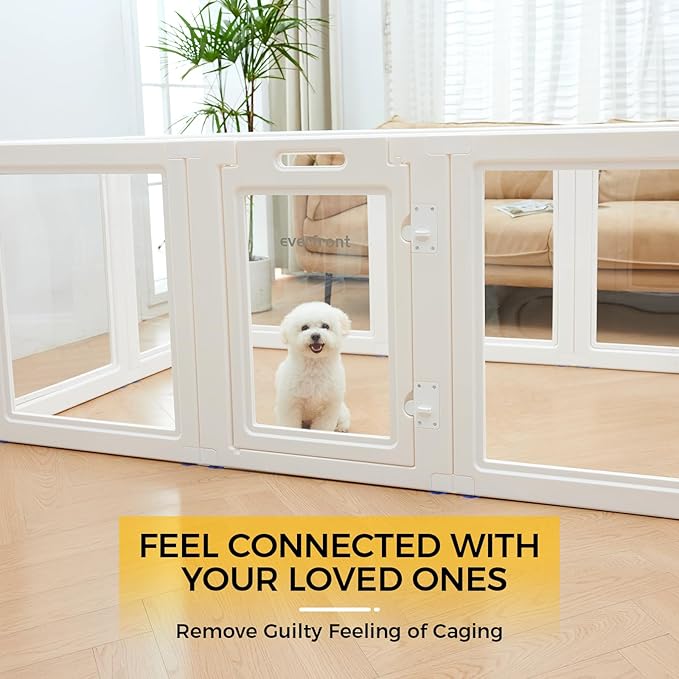 Clear Acrylic Plastic Dog Playpen Indoor,for Puppy Cat Bunny Pet Pen,Transparent Easy Assemble Foldable Whelping Box Crate Kennel Enclosure Fence for Small Medium Dogs (23.6" Height, 12PCS)