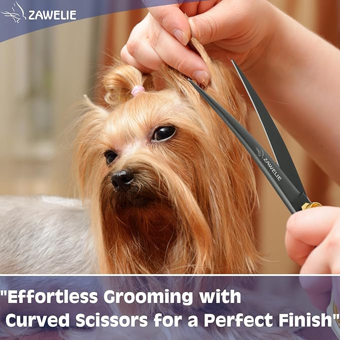 Dog Grooming Scissor- 7.5” Pet Shears, Japanese Stainless Steel Ergonomic Pet Grooming Scissor, Heavy Duty Sharp and Comfortable pet Scissors for Grooming, Dogs, Cats and Other Animals (Curved)