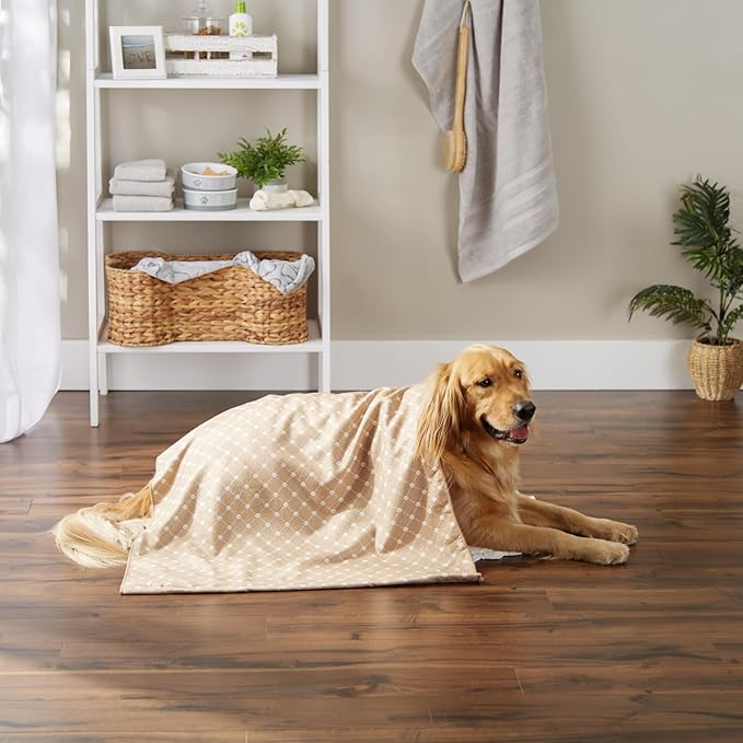 Bone Dry Pet Grooming Towel Collection Absorbent Microfiber X-Large, 41x23.5", Trellis Taupe