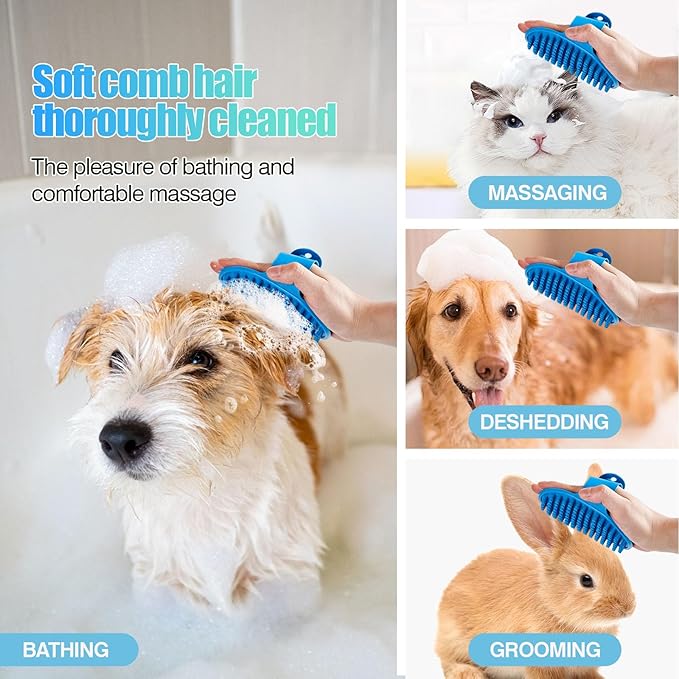 4-Piece Rubber Pet Grooming Kit for Dogs and Cats - Gentle Deshedding Brush & Massage Gloves, Suitable for Short & Long Hair, Bathing and Shedding Tool（3 * Blue+Green）