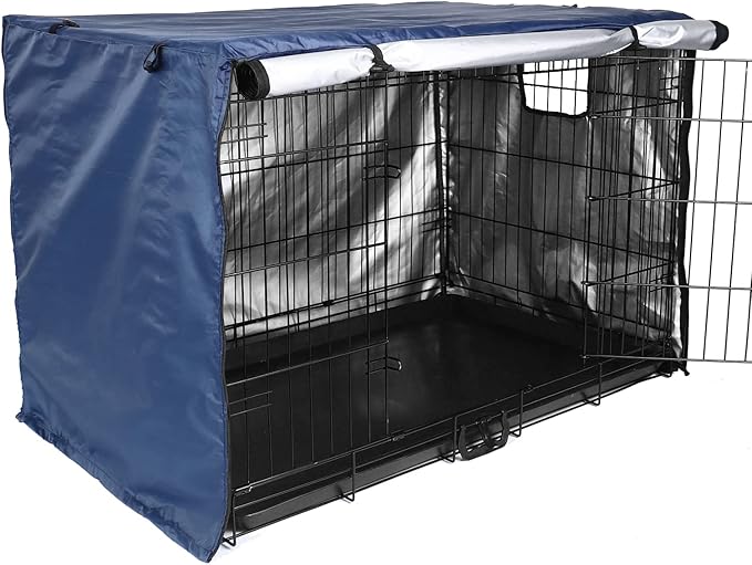 Medibot Dog Crate Cover 42 inch - Double Door, Dog Kennel Indoor, Waterproof Dog Kennel Cover with Air Vent Window, for Indoor/Outdoor Most Wire Dog Crate(Navy Blue)