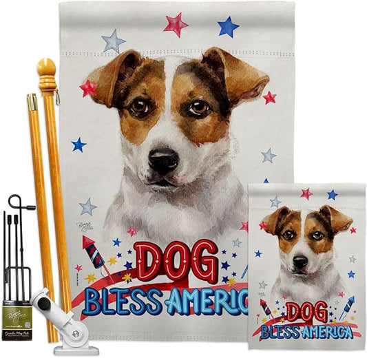 Breeze Decor Patriotic Russell Terrier Garden House Flag-Kit Dog Puppy Spoiled Paw Canine Fur Pet Nature Farm Animal Creature Decoration Banner Small Yard Gift Double-Sided, Made in USA