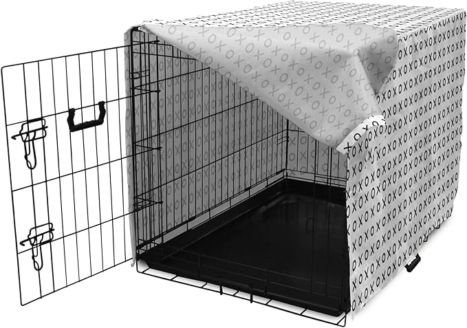 Ambesonne XOXO Dog Crate Cover, Simplistic and Monochrome Design of Letters X and O Modern Art Print, Easy to Use Pet Kennel Cover for Medium Large Dogs, 42 Inch, Grey Charcoal