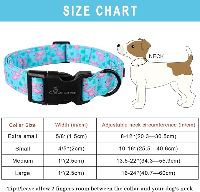 ARING PET Flamingo Dog Collar-Cute Cotton Small Dog Collars, Adjustable Lightweight Summer Pet Collars for Small Medium Large Boy and Girl Dogs, Large