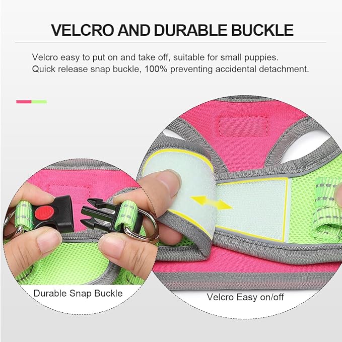 Mercano Soft Mesh Dog Harness and Leash Set, No-Chock Step-in Reflective Breathable Lightweight Easy Walk Escape Proof Vest Harnesses with Safety Buckle for Small Medium Dogs, Cats (S, Hot Pink)