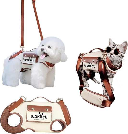 Dog Lift Harness Dog Carrier Dog VES Harness Adjustable Dog Leash with Small Puppy Treat Bag,Fits Most Cars,S