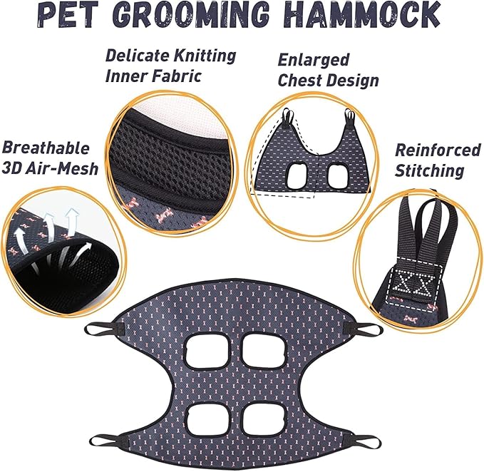 Supet Dog Grooming Hammock Harness for Cats Dogs, Relaxation Pet Grooming Hammock Restraint Dog & Small Animal Leashes Sling for Grooming Helper for Nail Trimming Clipping