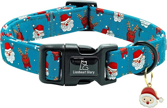 Lionheart glory Christmas Dog Collar, Blue Christmas Santa Deer Dogs Collar Adjustable Soft Comfortable Collars for Small Dogs Girl or Boy Pet Gift Fall Cute Collar
