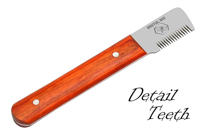 Brutul Bee Dog Grooming Coat Stripping Knife Stripper Trimmer Tool Wooded Handle Stripping Knives Set of 6 in Stainless Steel Non-Slip Tools for Grooming Dogs (Orange)