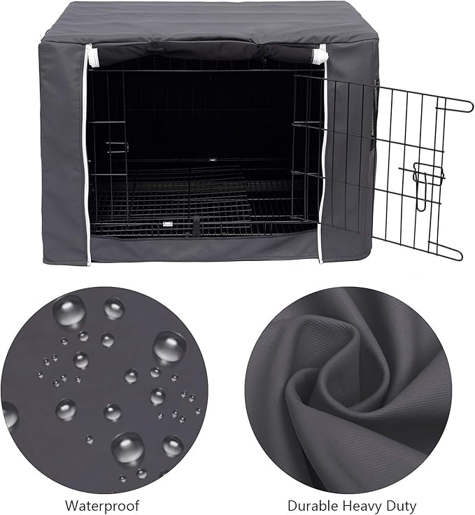 Geyecete Dog Crate Cover - Dog cage Covers Universal Fit for 24-48Inch Wire Dog cage, Lightweight Polyester Fabric, Breathable Double Door Dog Cage Cover-Gray-36 Inch