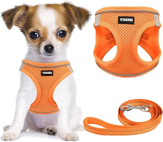 YIMEIS Dog Harness and Leash Set, No Pull Soft Mesh Pet Harness, Reflective Adjustable Puppy Vest for Small Medium Large Dogs, Cats (Orange01, X-Small (Pack of 1)