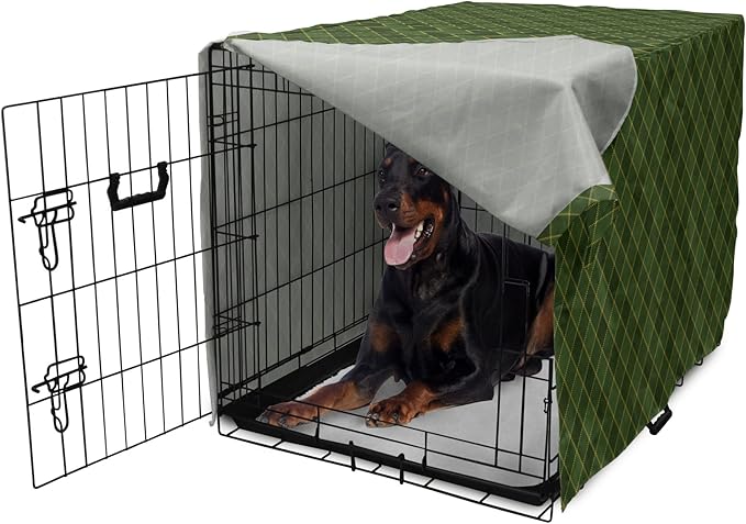 Lunarable Green Dog Crate Cover, Traditional Old Fashioned Argyle Pattern Retro Style Plaid, Easy to Use Pet Kennel Cover for Medium Large Dogs, 42 Inch, Forest Green Green