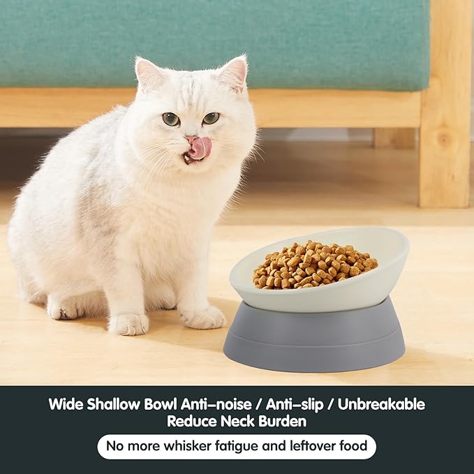 Bulldog Bowl Anti-Slip Dog Cat Dish Detachable Rubber Dog Bowl Pet Sterile Tilted Pet Feeder Slope Base (Grey-2 Cup)