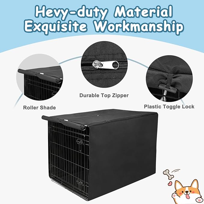 Deblue Small Dog Crate Cover Indoor, Double Door Durable Polyester Pet Kennel Cover for Small Wire Crate - (24 inches, Black)