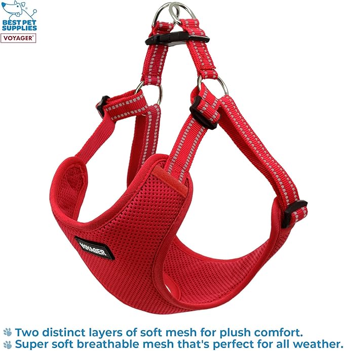 Best Pet Supplies Voyager Adjustable Dog Vest Harness Breathable No Pull Harness for Small, Medium, Large Dogs, Heavy Duty Harness for Walking, Jogging, Easy Step-in, Reflective Stripes - (Red), L