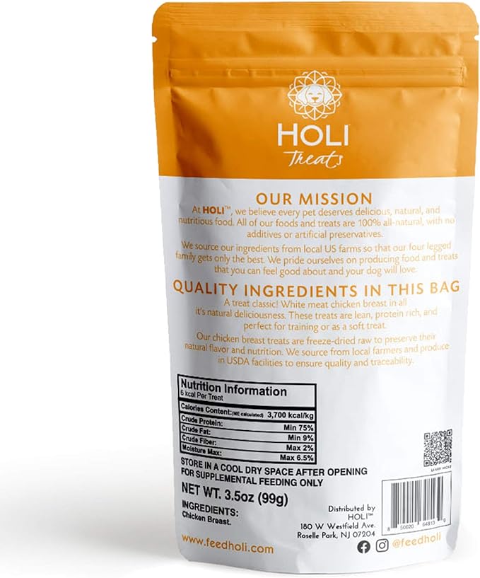 HOLI Freeze Dried Chicken Dog Treats - 100% All Natural Chicken Breast - Human Grade, Single Ingredient - Grain Free, Gluten Free, Soy Free – (3.5 Ounce - 2 Pack)