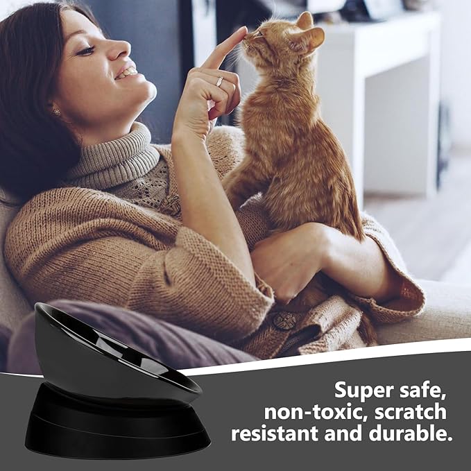 Bulldog Bowl Anti-Slip Dog Cat Dish Detachable Ceramic Dog Bowl Pet Sterile Tilted Pet Feeder Slope Base (Black Ceramic, 2 Cup)