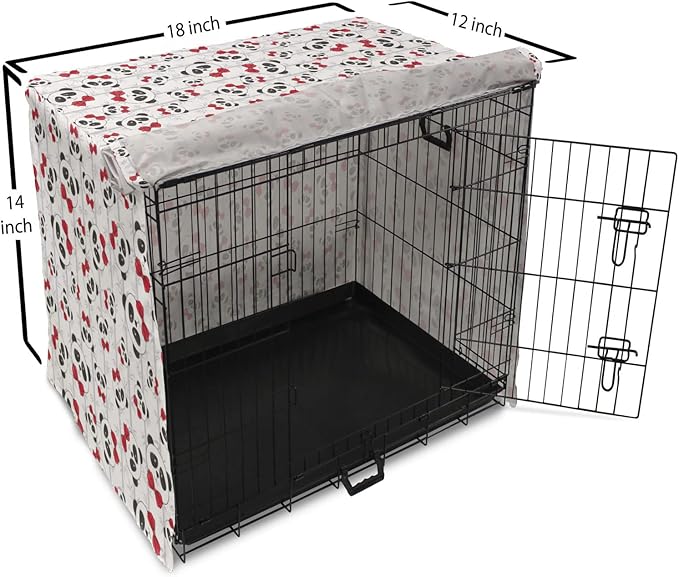 Lunarable Panda Dog Crate Cover, Funny Pattern of Asian Bear Animal in Romantic Bow Tie Cartoon Design, Easy to Use Pet Kennel Cover for Medium Large Dogs, 18 Inch, Pale Grey Black and Red
