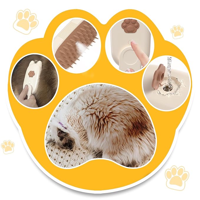 Cat Steam Brush for Shedding, 4 in 1 Rechargeable Steam Brush for Cats and Dogs, Upgraded Steam Groomer Comb for Cleaning Shedding Hair, Multifunctional Hair Removal Comb for Cats & Dogs (Beige)