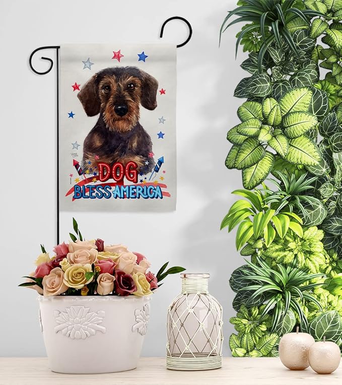 Breeze Decor Patriotic Miniature Dachshund Garden House Flag-Kit Dog Puppy Spoiled Paw Canine Fur Pet Nature Farm Animal Creature Decoration Banner Small Yard Gift Double-Sided, Made in USA