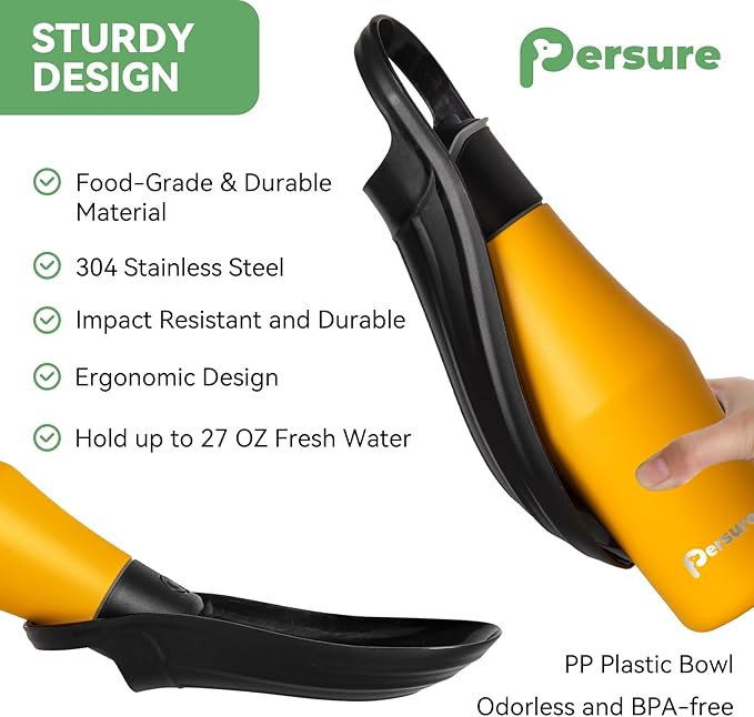27 OZ Dog Water Bottle Portable Stainless Steel Convenient Pet Water Dispenser, Leak Proof Puppy Travel Water Bowl for Dog Outdoor Walking, Hiking, Perfect Size for All Dog Breeds, Yellow