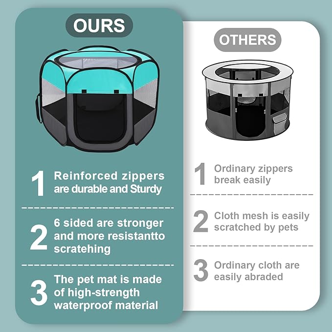 Pet Puppy Playpen for Cat Dog Indoor Outdoor, Foldable Portable Tent, Pop Up Dog Kitten Kennel Playpen with Carrying Case and Bowl,Green,Medium