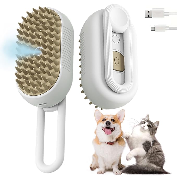 Cat Steam Brush for Shedding with Foldable Handle for Short/Long Haired Pets Spritz Defur Comb for Cats Pet Spray Hair Removal Comb Grooming Tool for Hair Removal & Massage