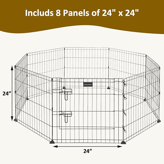 Metal Dog Fence for Camping, Foldable Cat Exercise Pens with Doors, Pet Playpen Puppy Play Pen Indoors Outdoors Temporary Fence,8 Panel 24" W x H