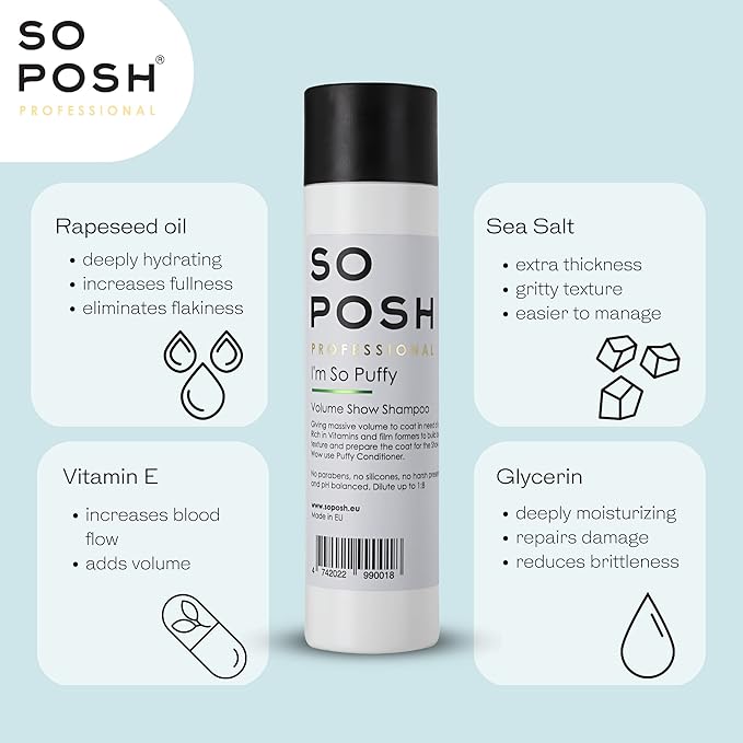 So Posh I’m So Puffy Dog Shampoo - with Keratin & Vitamins, Perfect for Poodles & Bichons, Extreme Volume for Show Days, Sulfate & Paraben Free, 1:8 Concentrate. 8.4 Oz
