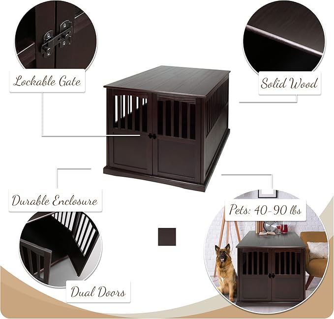 Casual Home Wooden Pet Crate, End Table, Extra Large, New Espresso