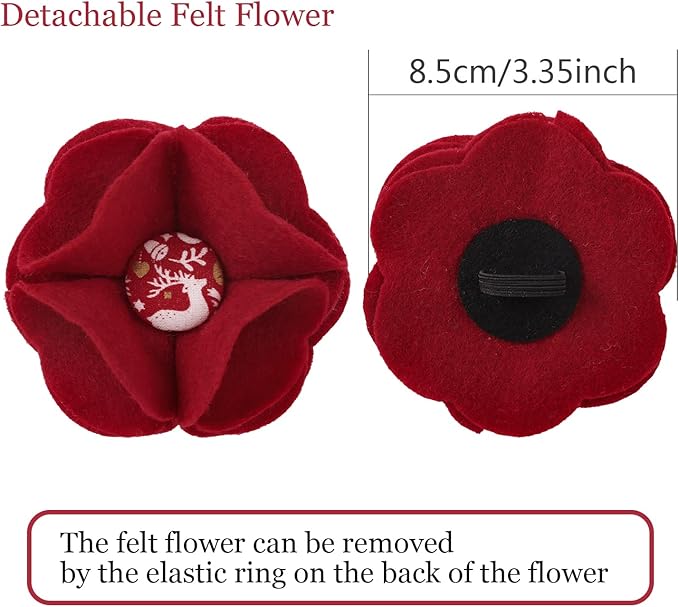 ARING PET Christmas Dog Collar-Red Dog Collar with Felt Flowers, Cotton Christmas Girl Dog Collars Pet Collars with Metal Buckle