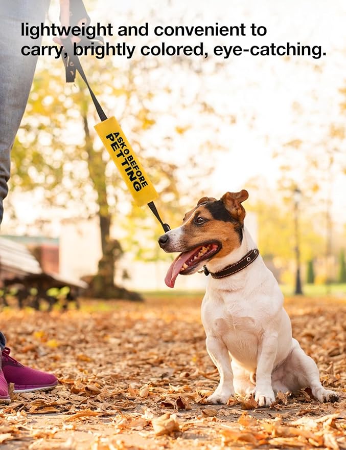 Ask Before Petting Dog Leash Sleeve, Yellow Training Alert Reactive Dog Tags Dog Leash Sleeve Alert Hanging ID Patch Tag, Pet Dog Birthday Service Dog Leash Gift for Dog Owners