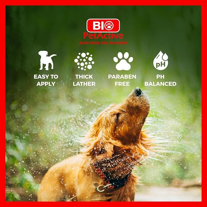 Bio PetActive Aloe Vera Extract Shampoo for Dogs - Cleansing & Moisturizing Care for Sensitive and Normal Skin, Paraben Free, pH Balanced + Natural Ingredients - 13.53 Fl oz