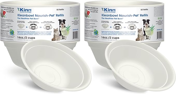 Kinn Kleanbowl Disposable Dog Food Bowls, 16oz (Pack of 100) - Frame System Refills, Use for Travel, Boarding, or Crate, Compostable Pet Travel Bowl, No Plastic, Leakproof, Portable Dog Dish