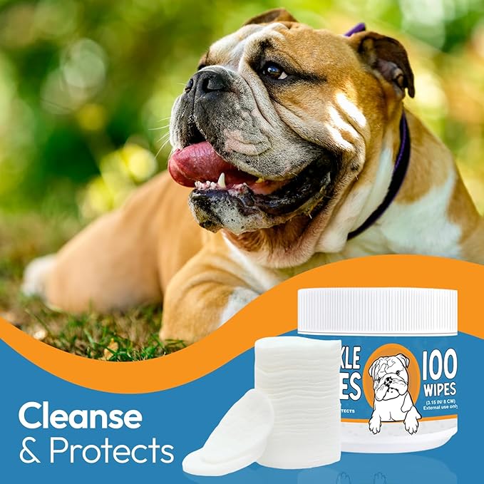Bulldog Wrinkle Wipes for Dogs – Deodorizing & Soothing with Honeysuckle Extract – Non-Irritating, Cleans Wrinkles, Folds, Paws & Tail Pockets – for Bulldogs, Pugs & Frenchies (2 Packs of 100 Count)