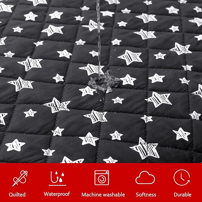 Dog Bed Covers Replacement Washable Pet Hair Easy to Remove, Waterproof Dog Bed Covers Noiseless Quilted, Pet Bed Cover Lovely Black Star Print, Puppy Bed Cover 29x41 Inches, for Dog/ Cat, Cover Only