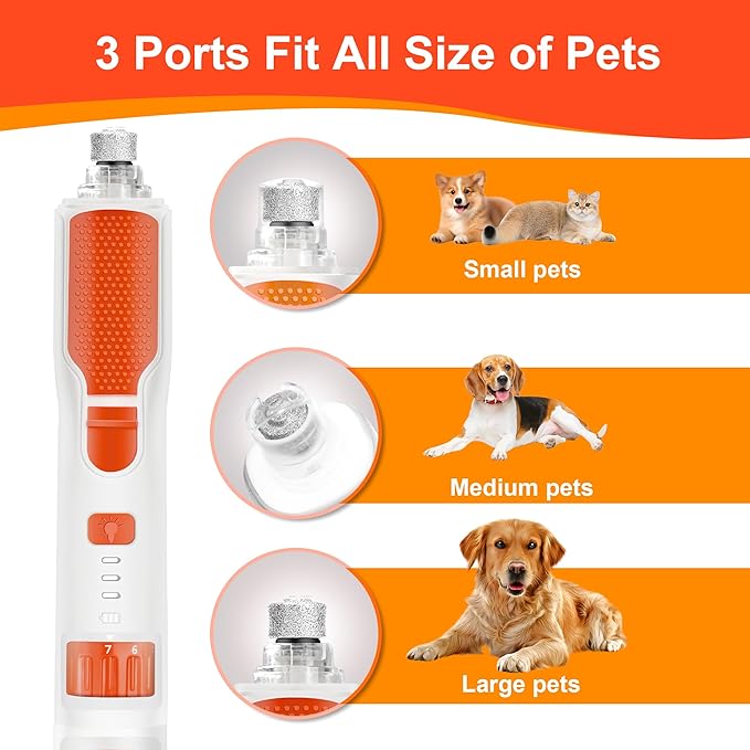 7-Speed 360° LED Strong Light Dog Nail Grinder Quiet Cat Nail Grinder Dog Nail Trimmers for Large Medium Small Dogs Cats Pets Claw Trimmer Quick Dog Nail Clipper