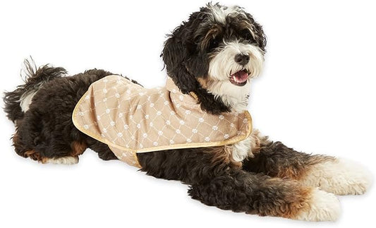 Bone Dry Pet Robe Collection, Trellis Paw Print, Absorbent Microfiber Bath Robe with Adjustable Closure for Dogs & Cats, Small,Taupe