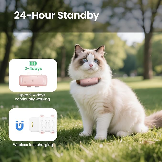 TSK Cat Dog GPS Tracker Smart Waterproof Tracker with Real-Time Location Escape Alerts Activity Monitor for Dogs Cats 6.5lbs+ Pink
