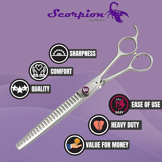 Kenchii Scorpion Dog Grooming Scissors, 24 Tooth Blending Shears, Dog Scissors for Grooming, Professional Pet Grooming Scissors, Heavy Duty, Durable and Sharp