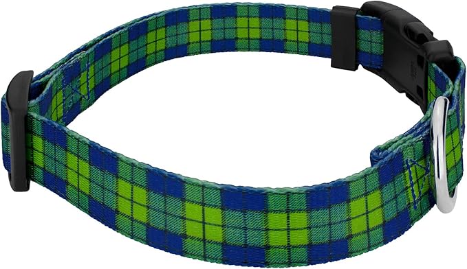 Country Brook Petz - Deluxe Blue and Green Plaid Dog Collar - Made in The U.S.A. - Plaid and Argyle Collection Featuring Charming Designs (1 Inch, Extra Large)