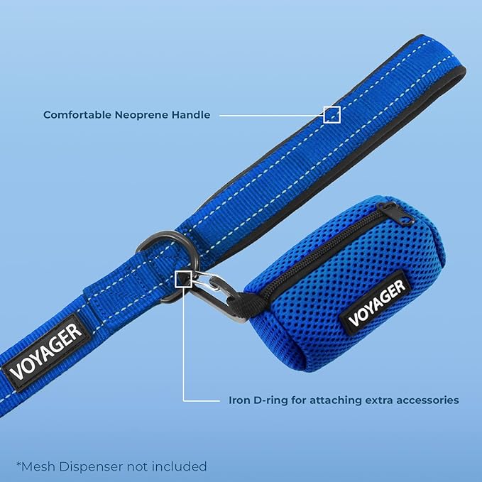Voyager Reflective Dog Leash Collar Set with Neoprene Handle Supports Small, Medium, and Large Breed Puppies, Cute and Heavy Duty for Walking, Running, and Training - Royal Blue, S