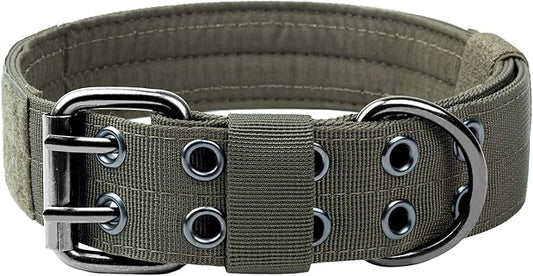 OneTigris Military Adjustable Dog Collar with Metal D Ring & Buckle 2 Sizes (Ranger Green, L)
