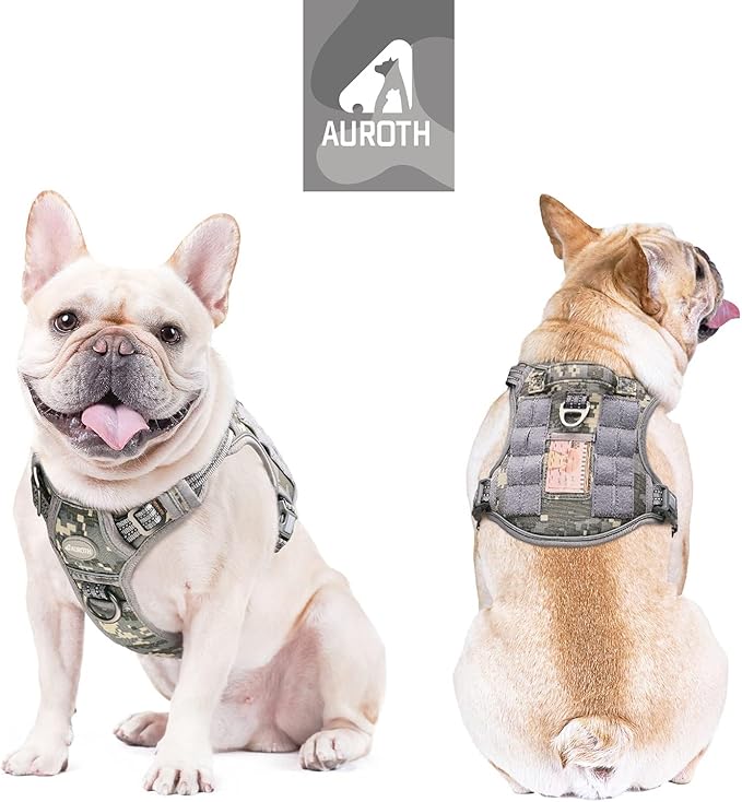 Auroth Tactical Dog Harness for Small Medium Large Dogs No Pull Adjustable Pet Harness Reflective K9 Working Training Easy Control Pet Vest Military Service Dog Harnesses Small Grey Camo