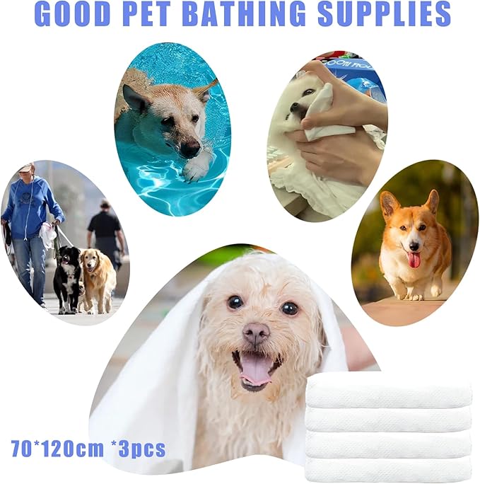 Disposable Pet Bath Towel,3 PCS Portable Pet Grooming Towels,27.5 x 47.2 inch Convenient Pet Cleaning Towel Pet Drying Towels,Absorbent Bath Towel for Large Dog