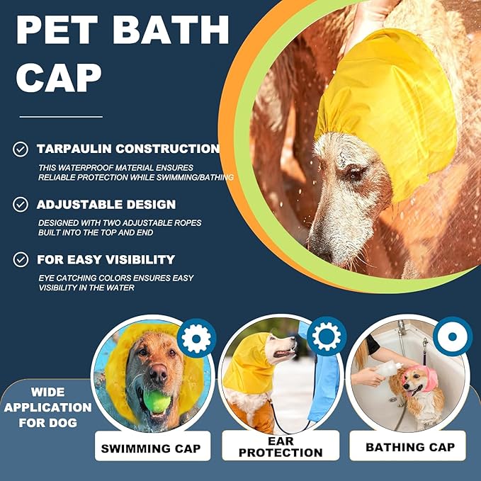 Dog Bath Brush 7-in-1 Set,Double Head Dog Eye Comb Tear Stain Remover, Double Head Dog Toothbrush, Dog Grooming Bath Brush with Shampoo Dispenser,Dog Bath Cap for Ear Protection and Dog Drying Towel