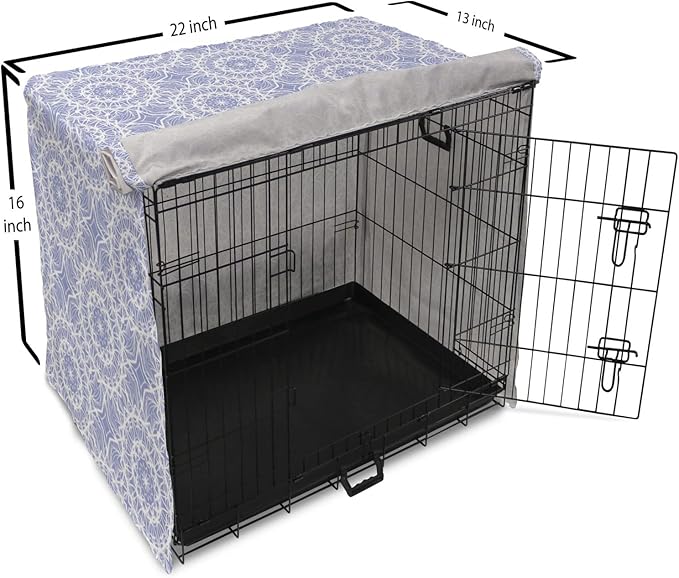Lunarable Mandala Dog Crate Cover, Ceremonial Retro Minimal Far Eastern Pattern, Easy to Use Pet Kennel Cover for Small Dogs Puppies Kittens, 22 Inch, Lavender Blue and White